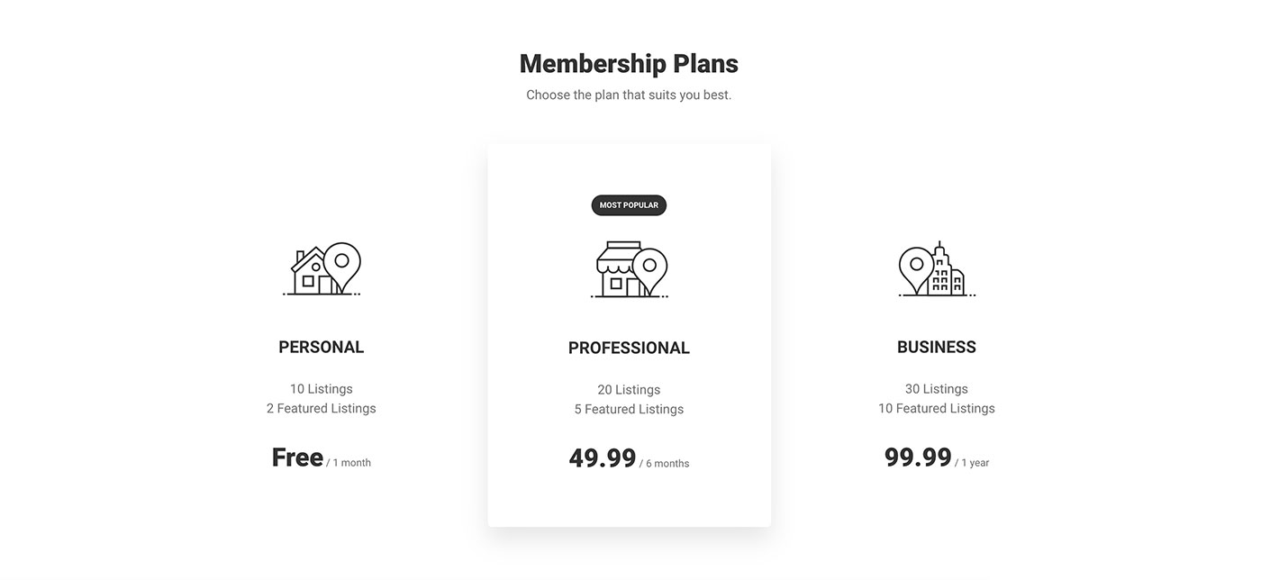 Resideo theme Membership Plans content module front-end