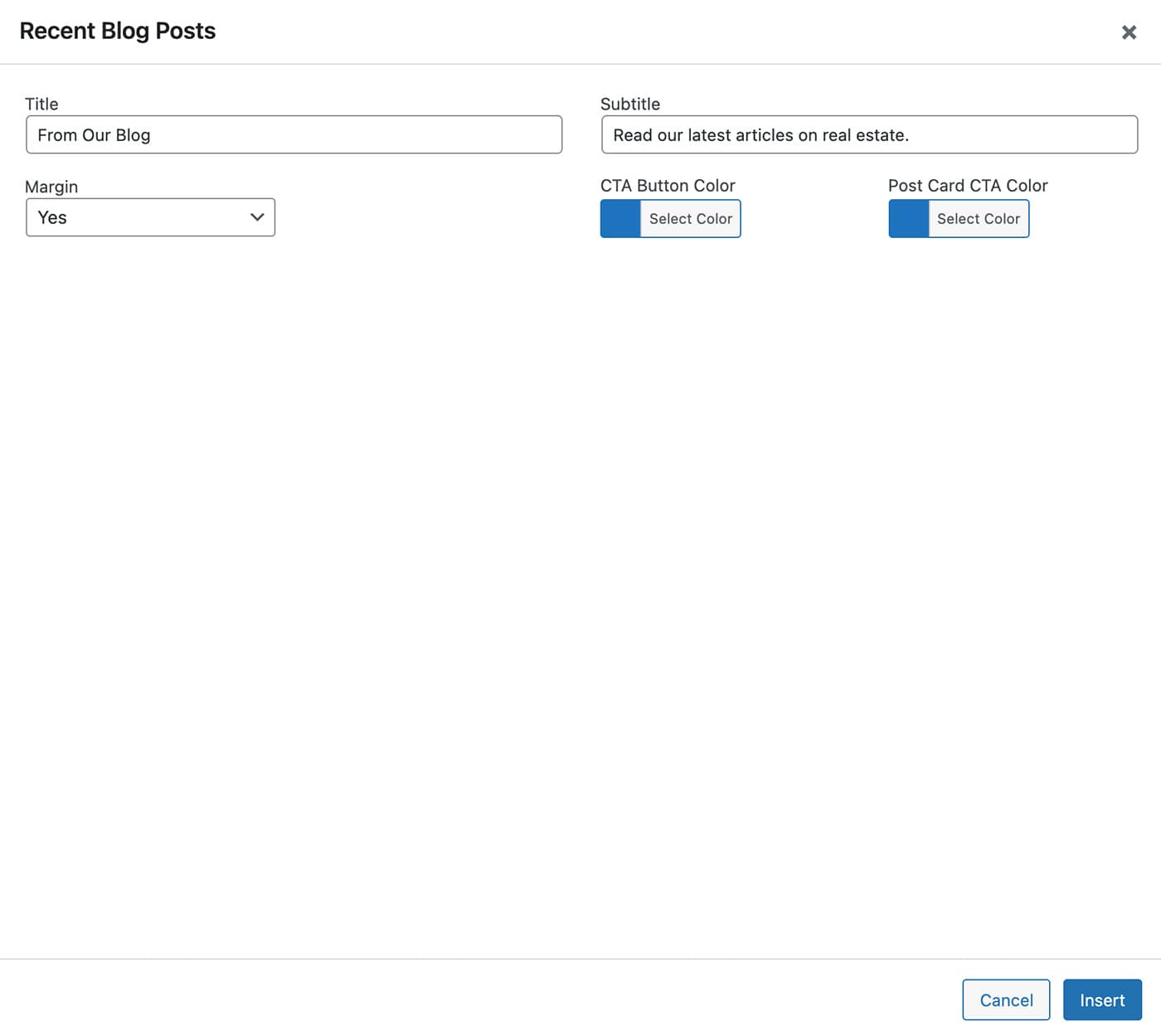 Resideo theme Recent Blog Posts content module fields