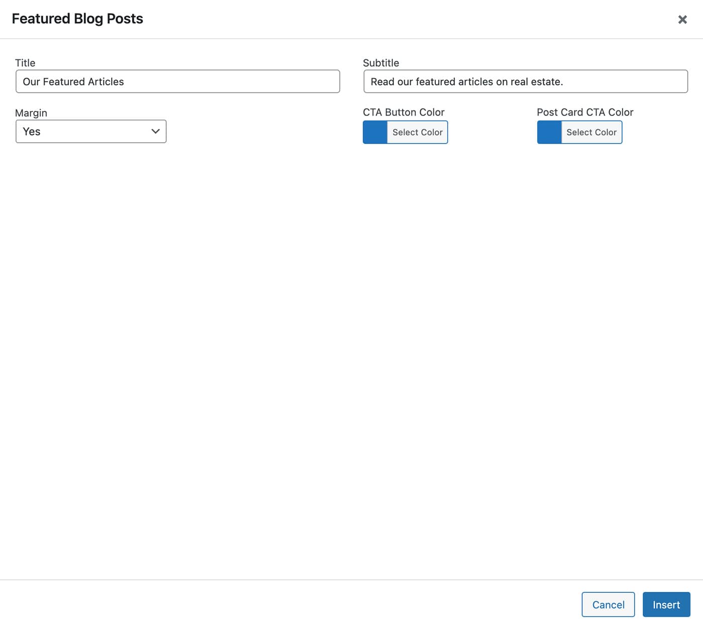 Resideo theme Featured Blog Posts content module fields