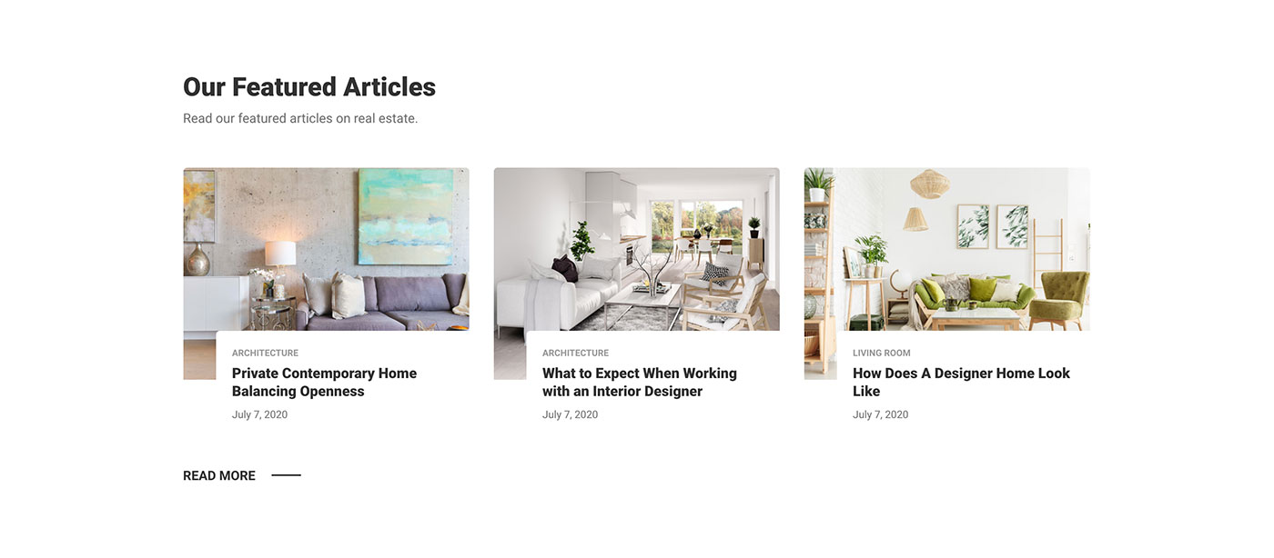 Resideo theme Featured Blog Posts content module front-end