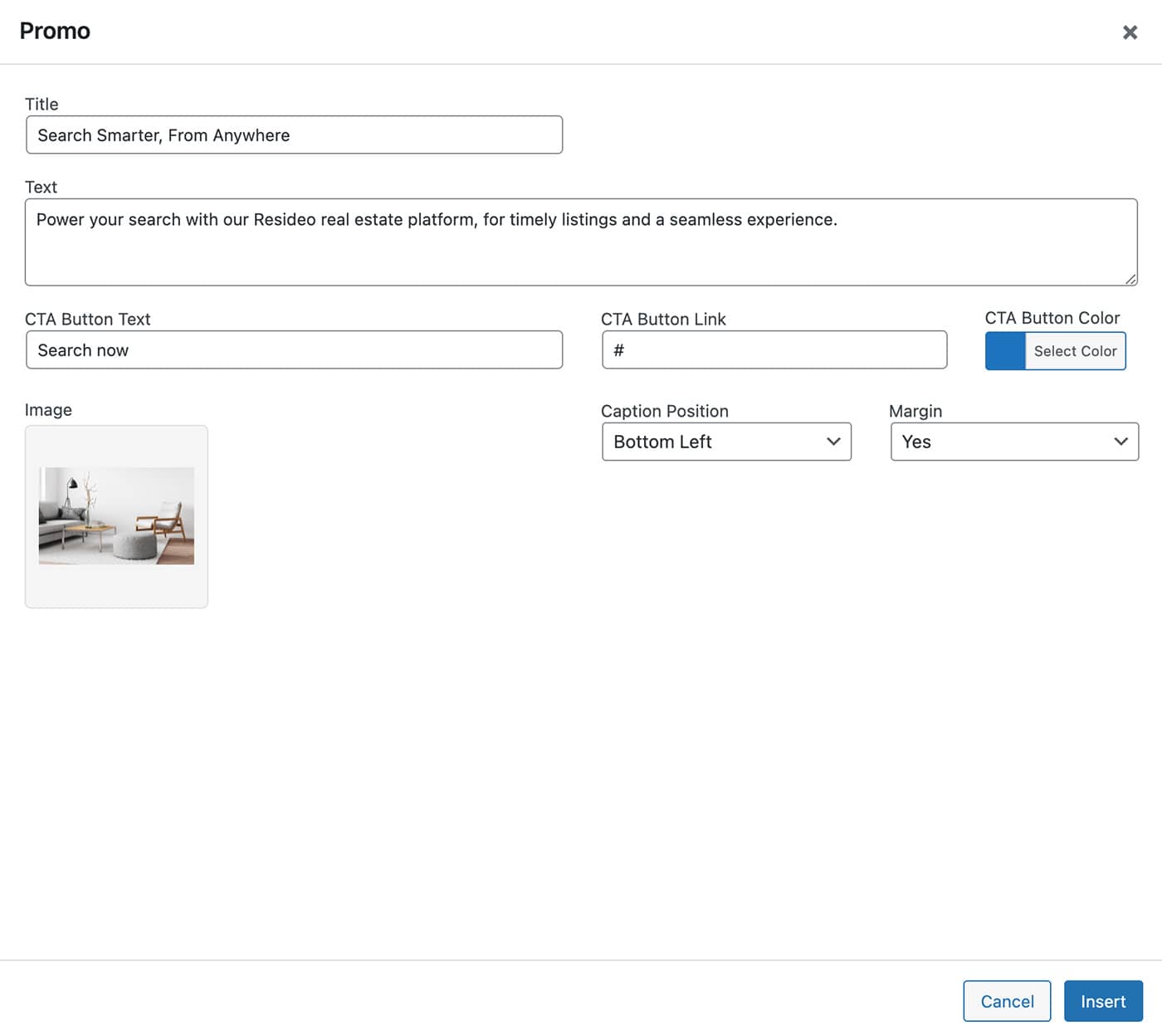 Resideo theme Promo content module fields