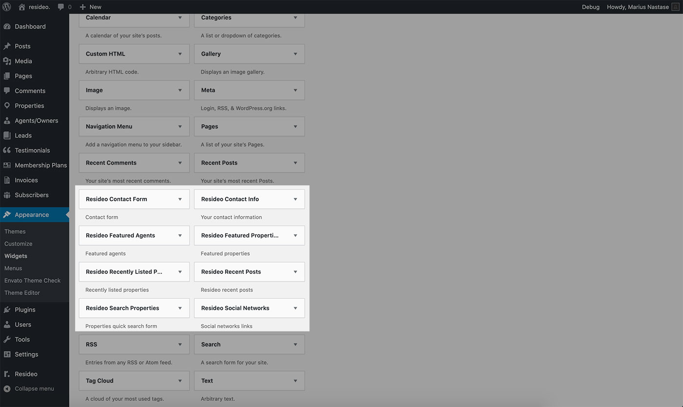 Resideo theme custom widgets