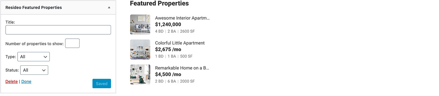 Resideo theme Featured Properties widget