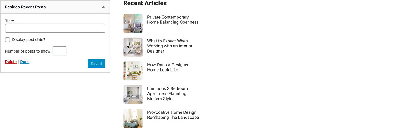 Resideo theme Recent Posts widget