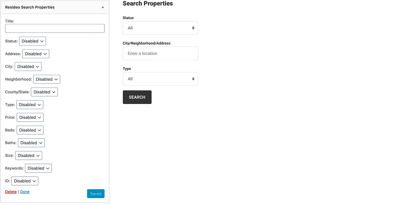 Resideo theme Search Properties widget