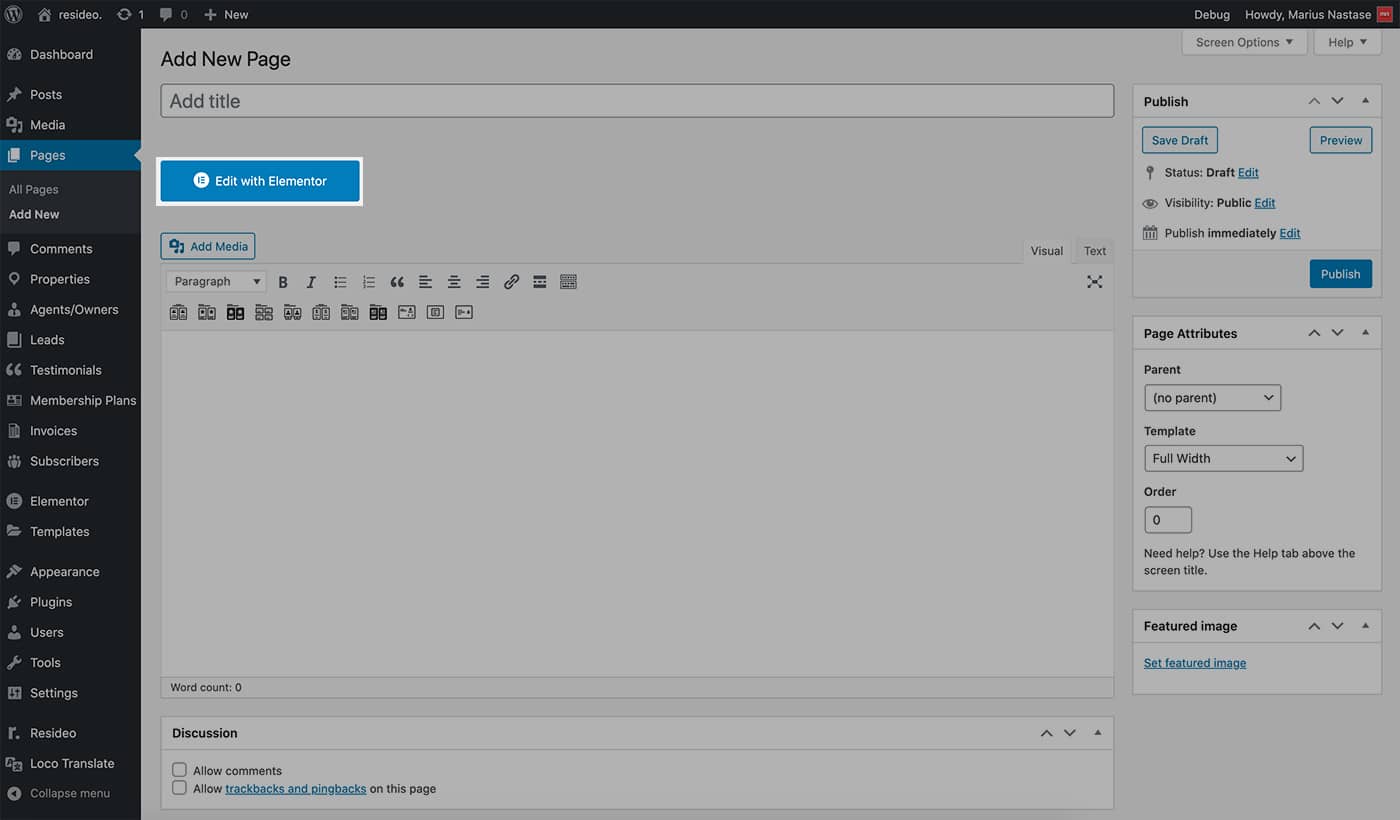 Resideo theme edit with Elementor