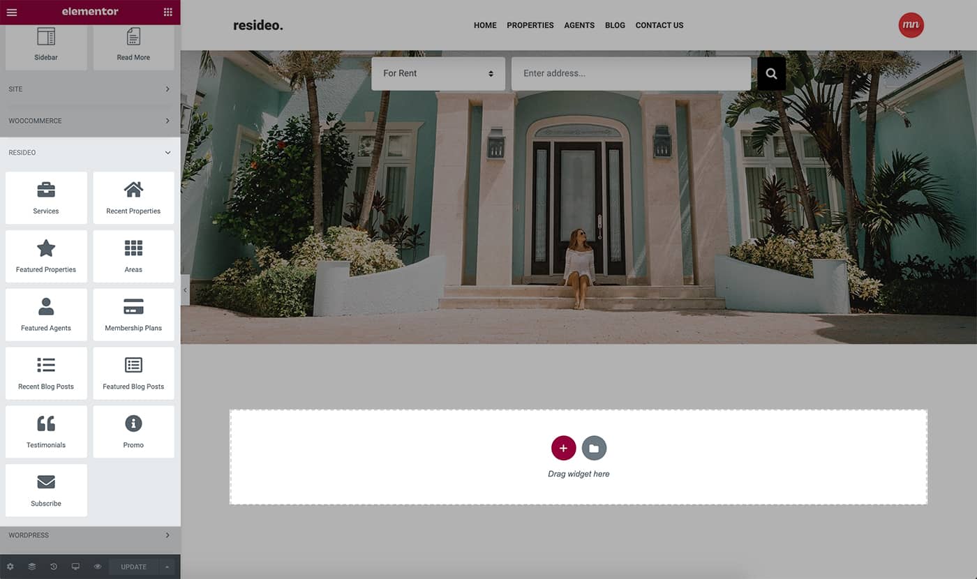 Resideo theme Elementor custom widgets