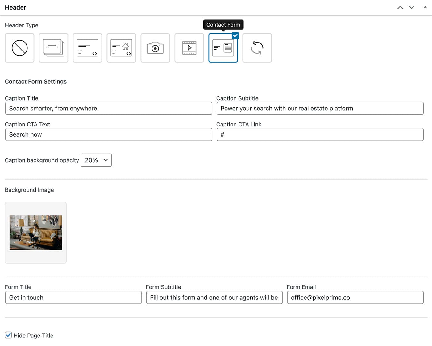 Resideo theme contact form page header