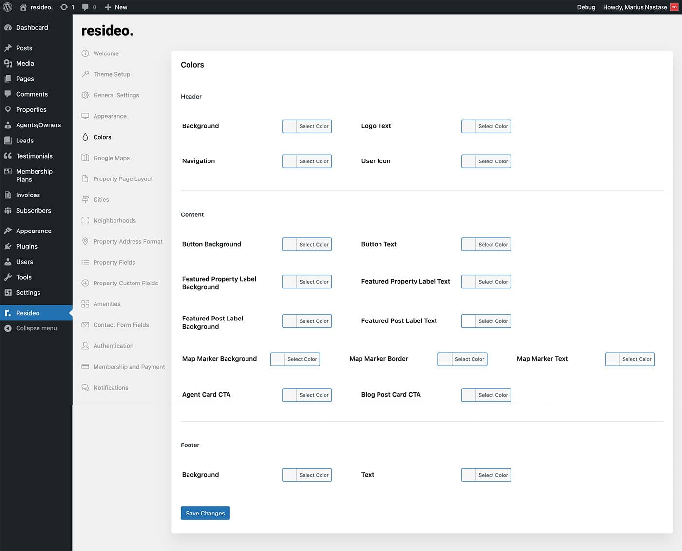 Resideo theme colors settings
