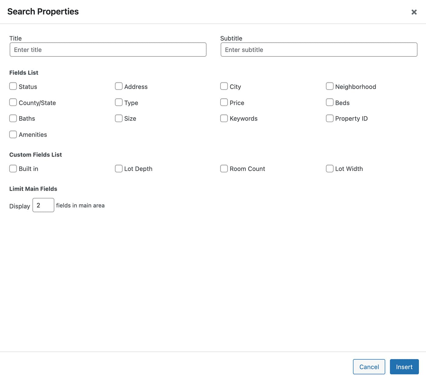 Resideo theme Search Properties content module options