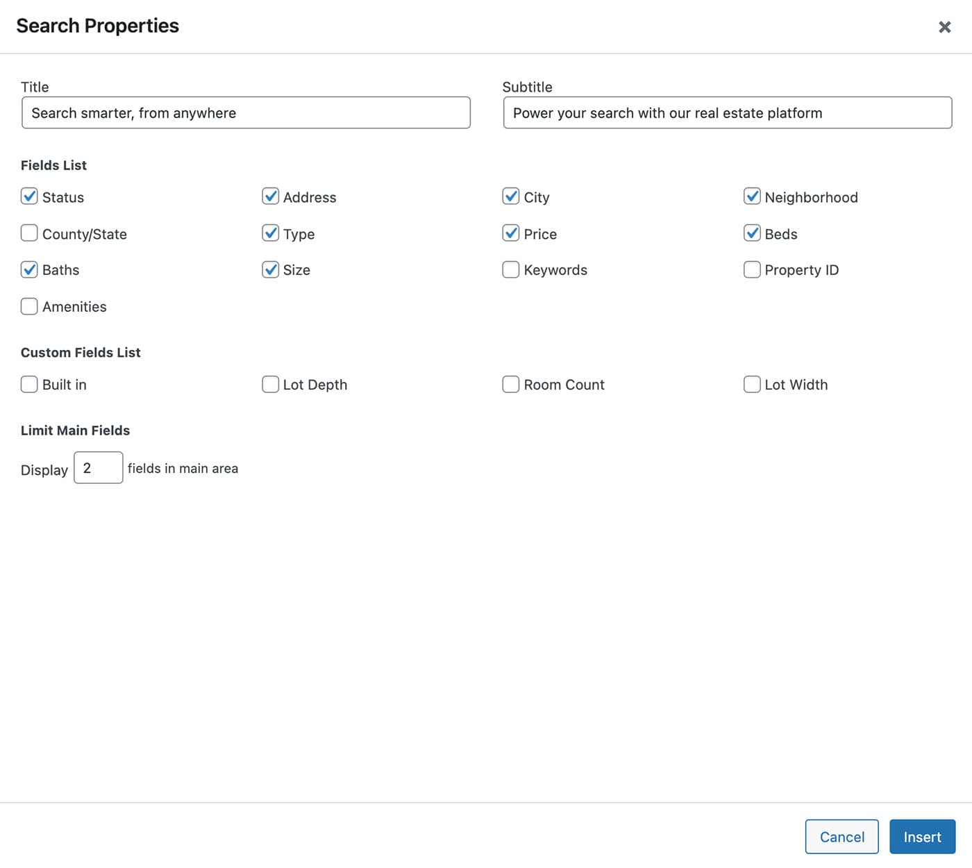 Resideo theme Search Properties content module fields