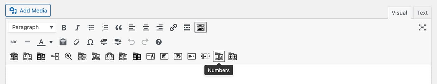 Resideo theme Numbers content module toolbar