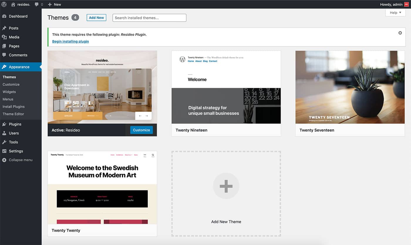 Resideo theme activation