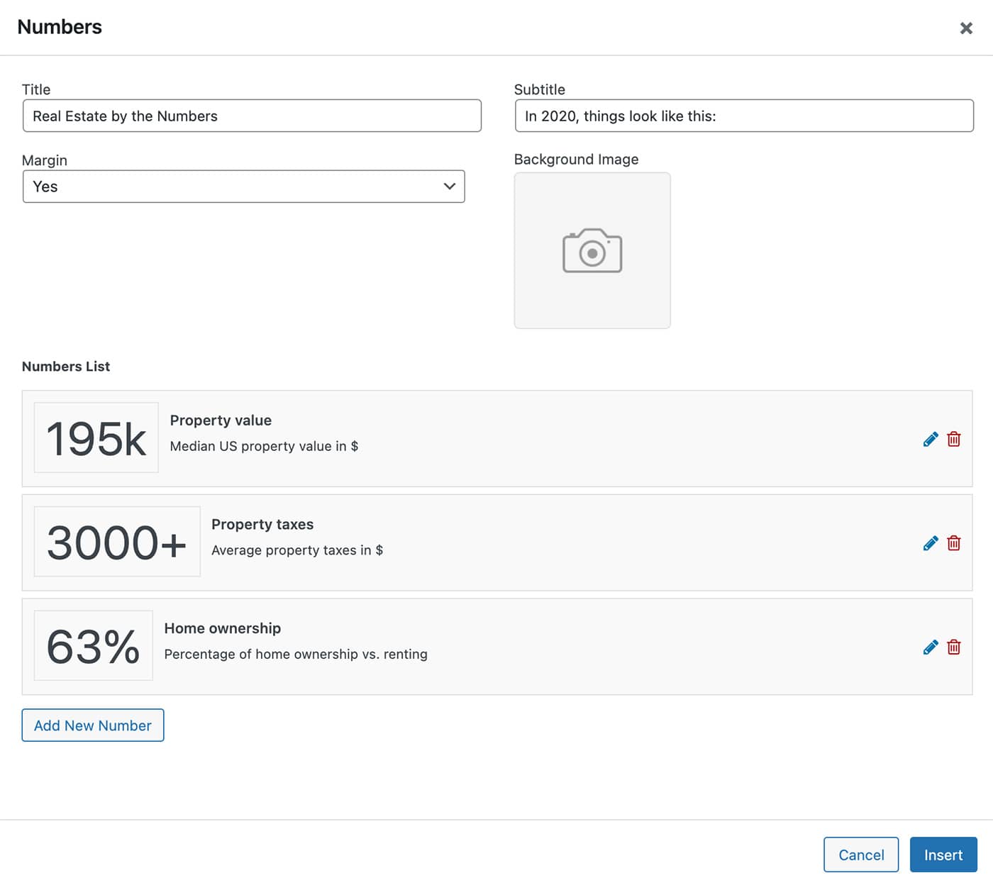 Resideo theme Numbers content module numbers list