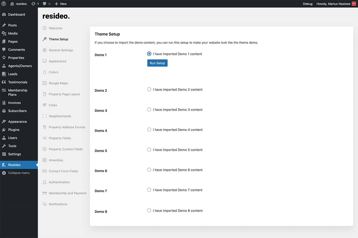 Resideo theme setup