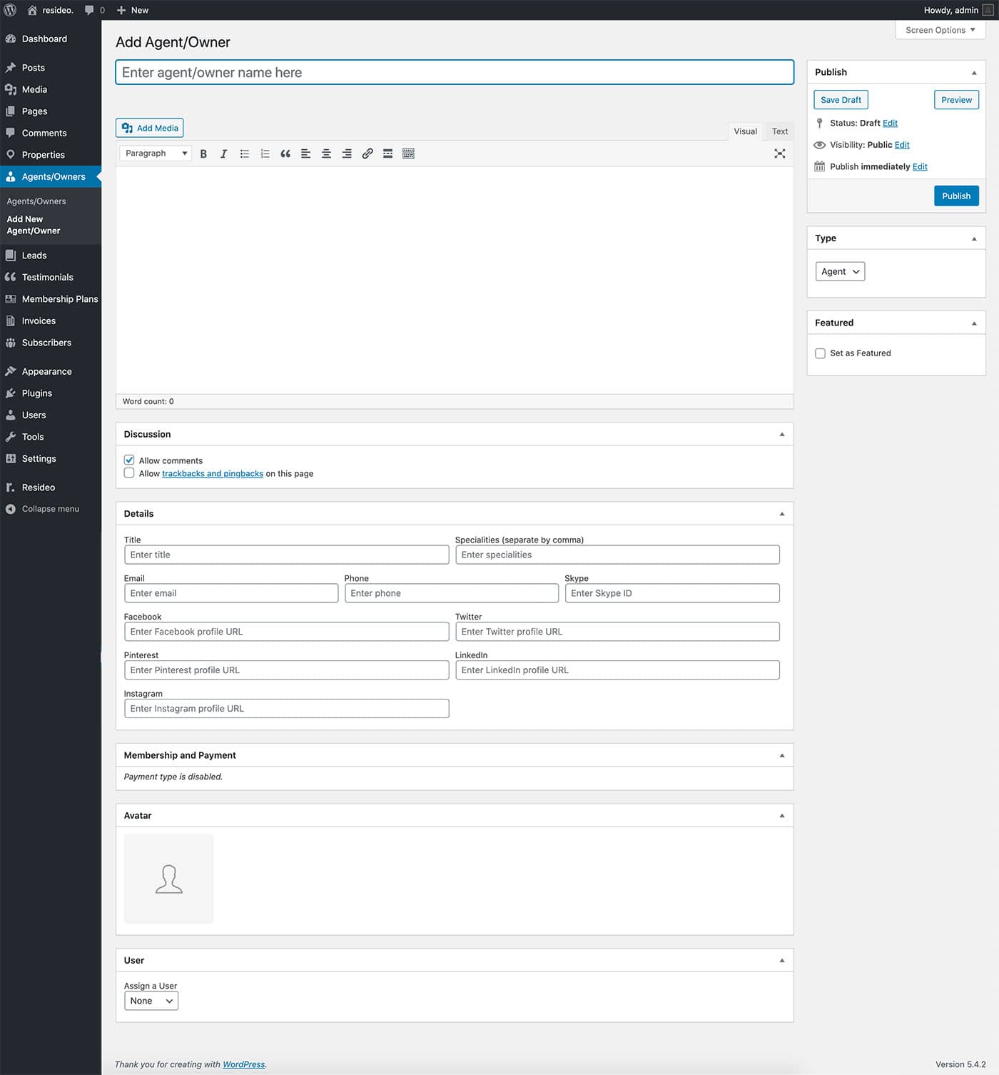 Resideo theme create agent/owner