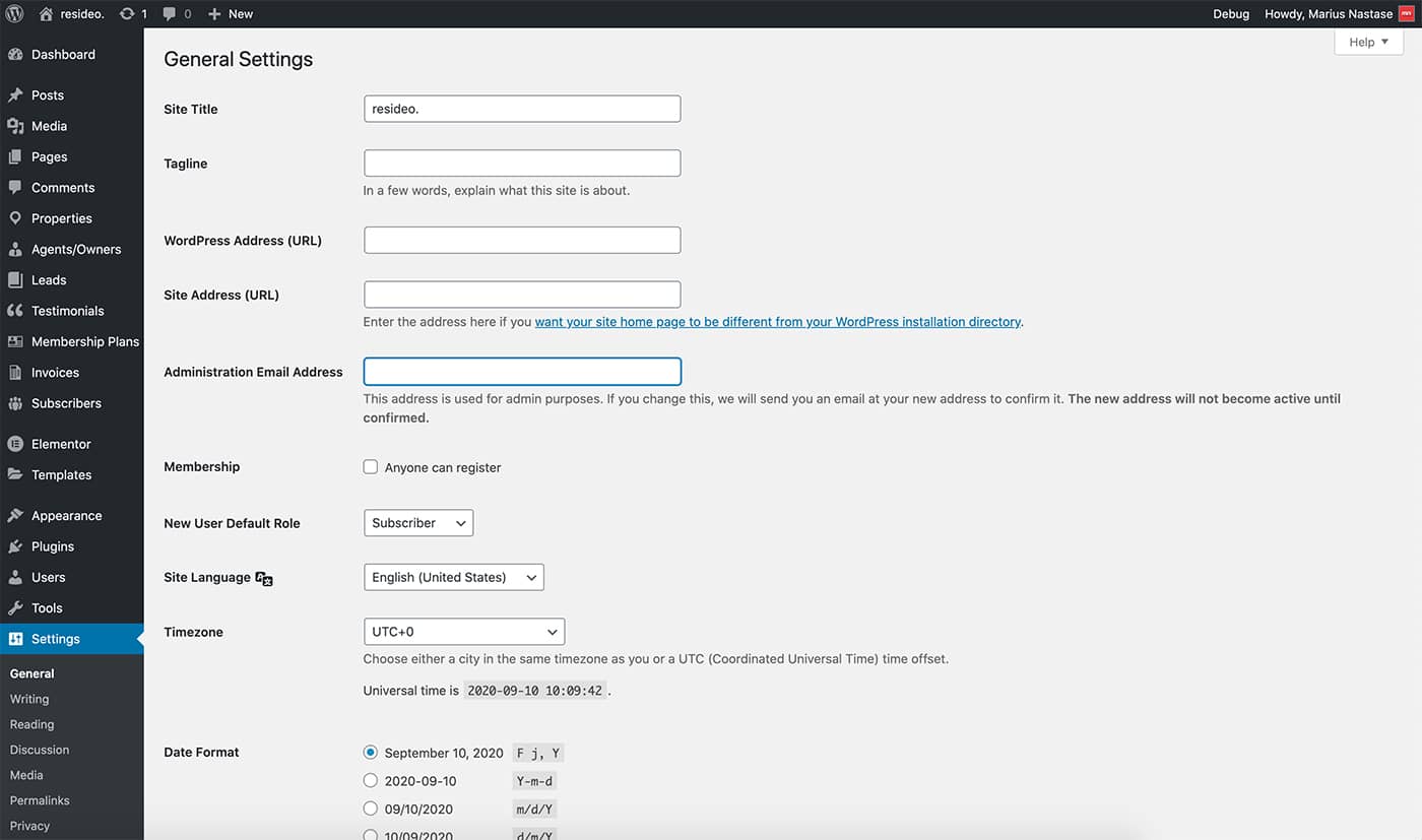 Resideo theme website general settings