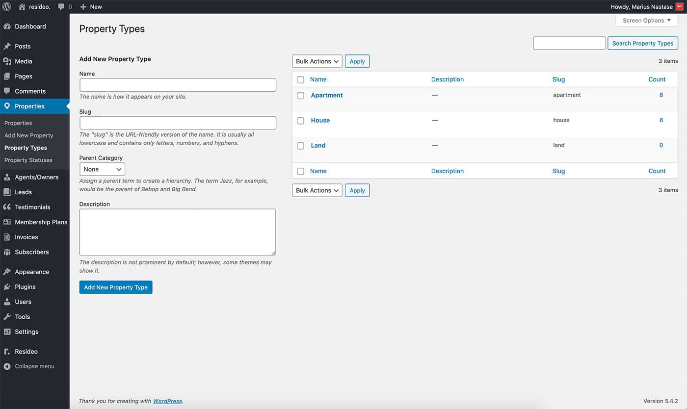 Resideo theme property type