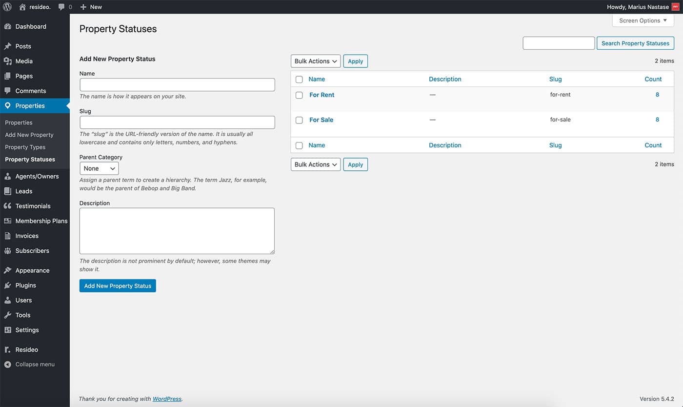 Resideo theme property status