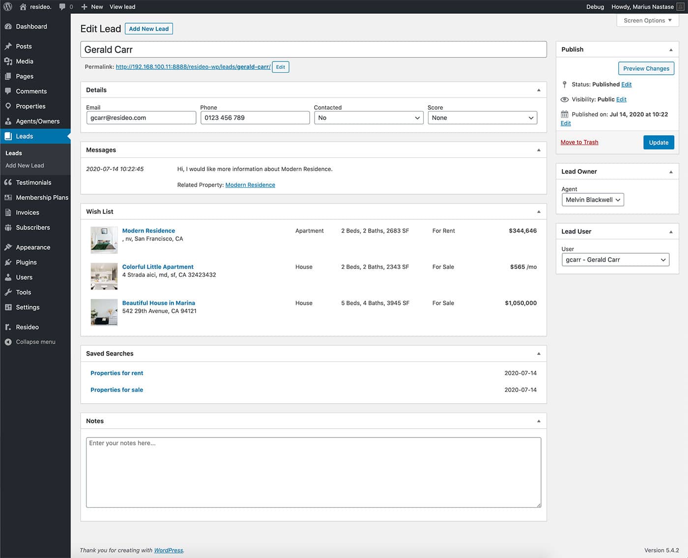 Resideo theme CRM lead