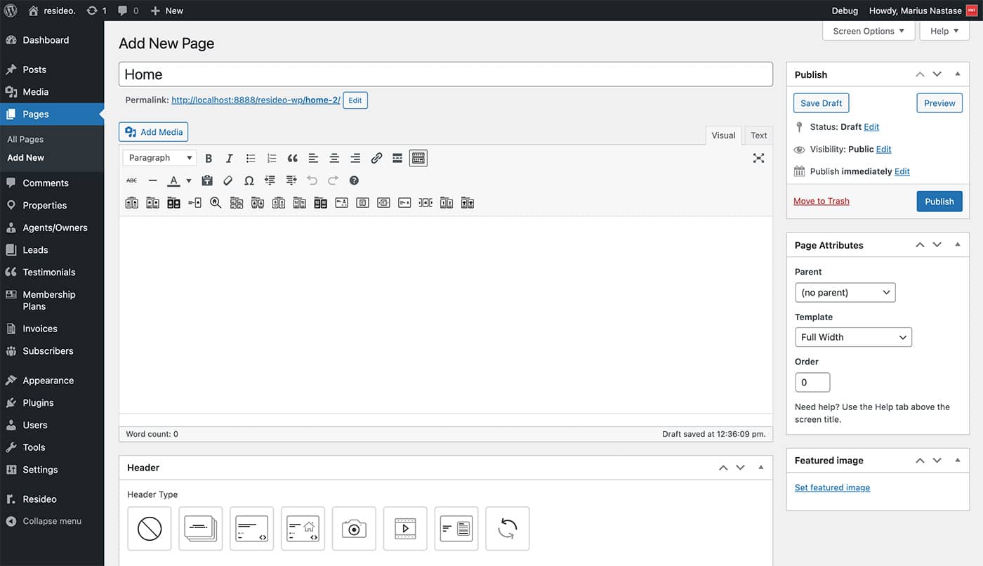Resideo theme hompage setup