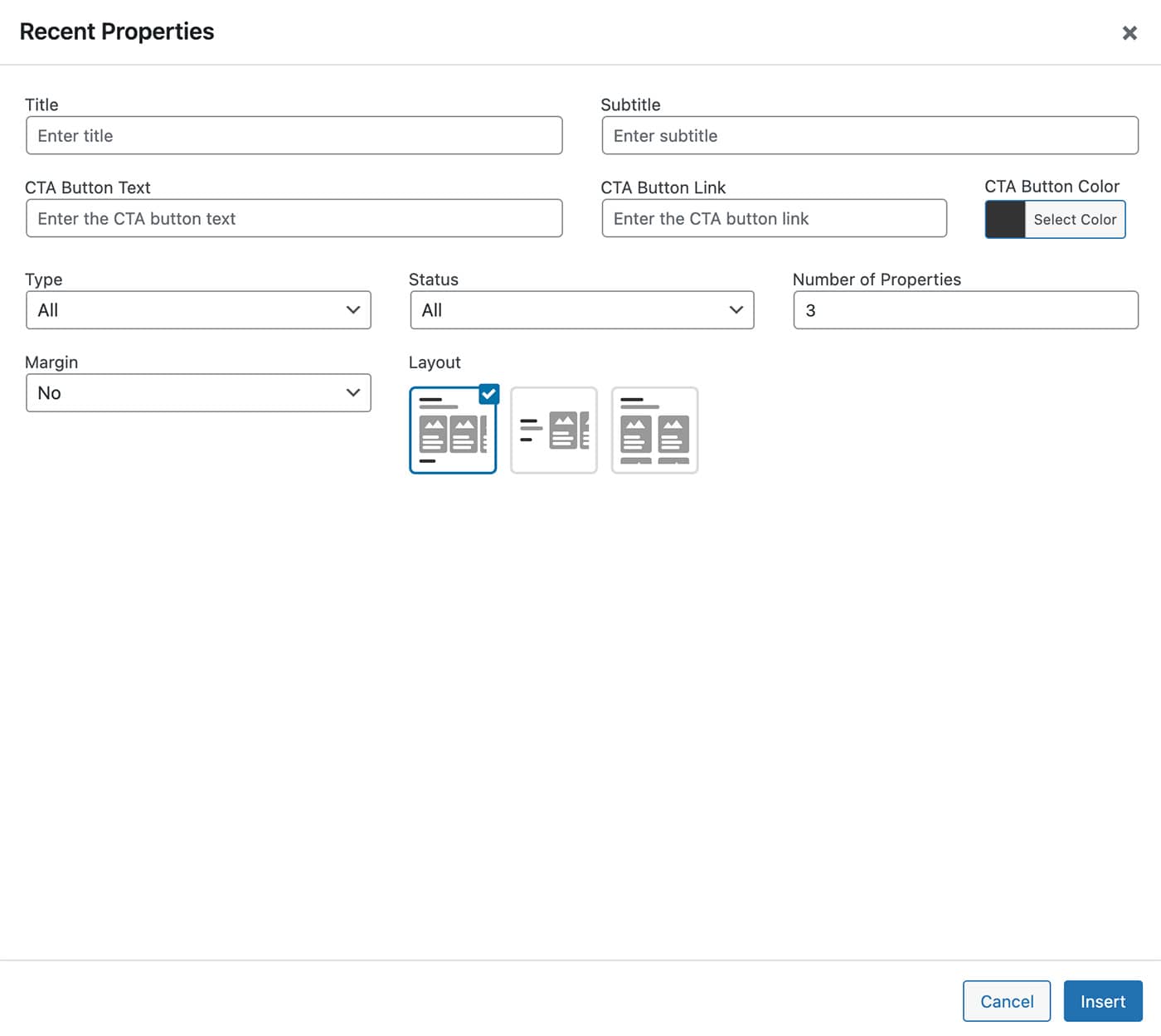 Resideo theme Recent Properties content module options