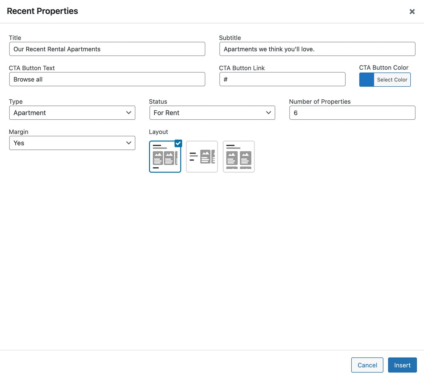 Resideo theme Recent Properties content module fields