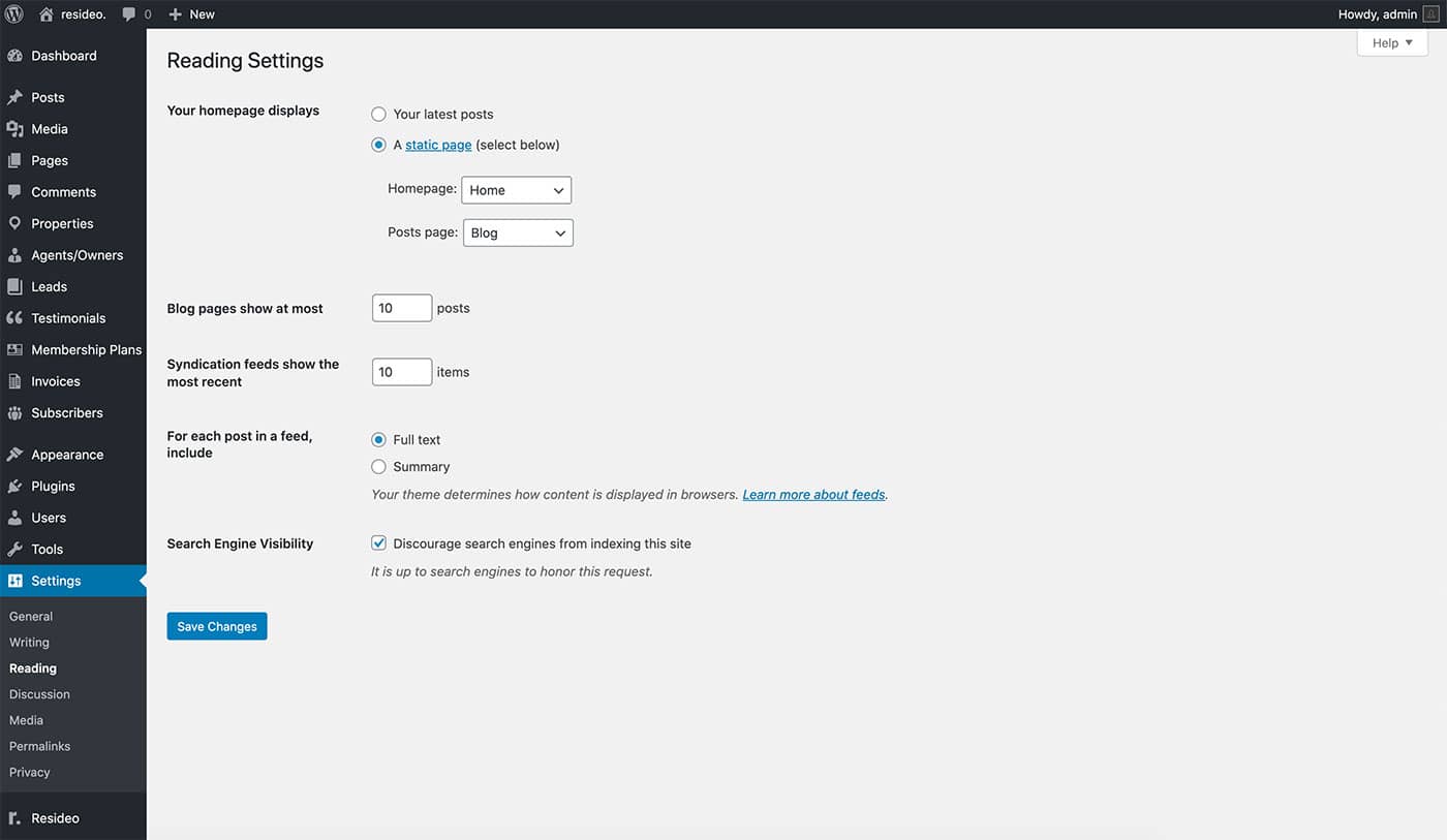 Resideo theme blog reading settings