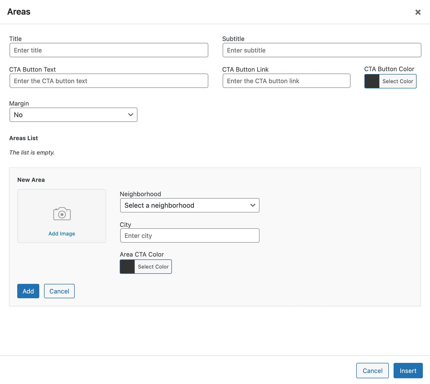Resideo theme Areas content module New Area